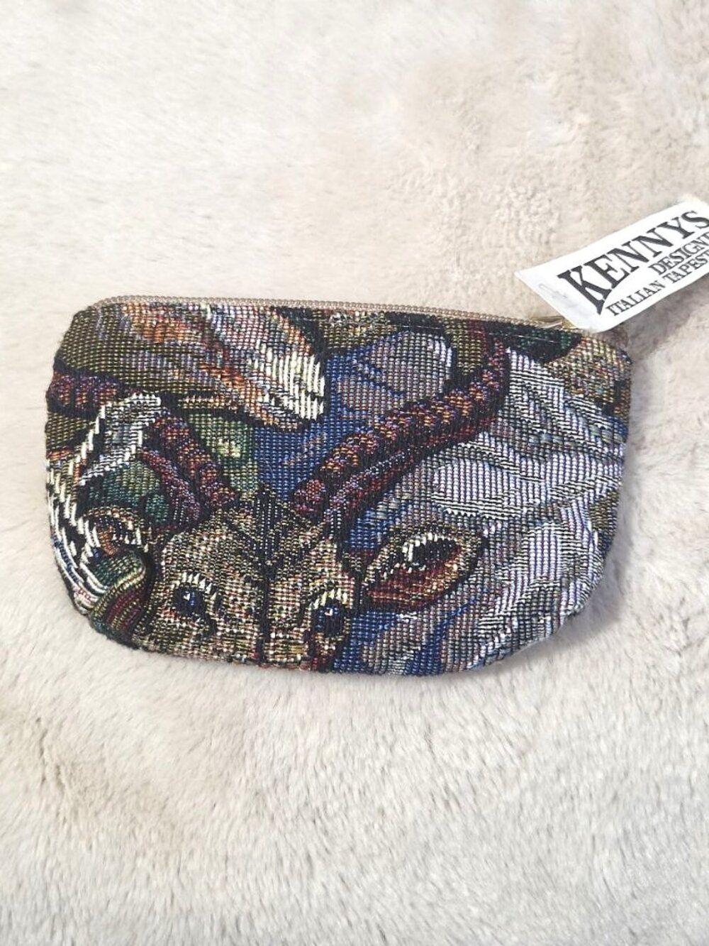 Vintage Jungle Animal Italian Tapestry Coin Purse Zippered Made in USA